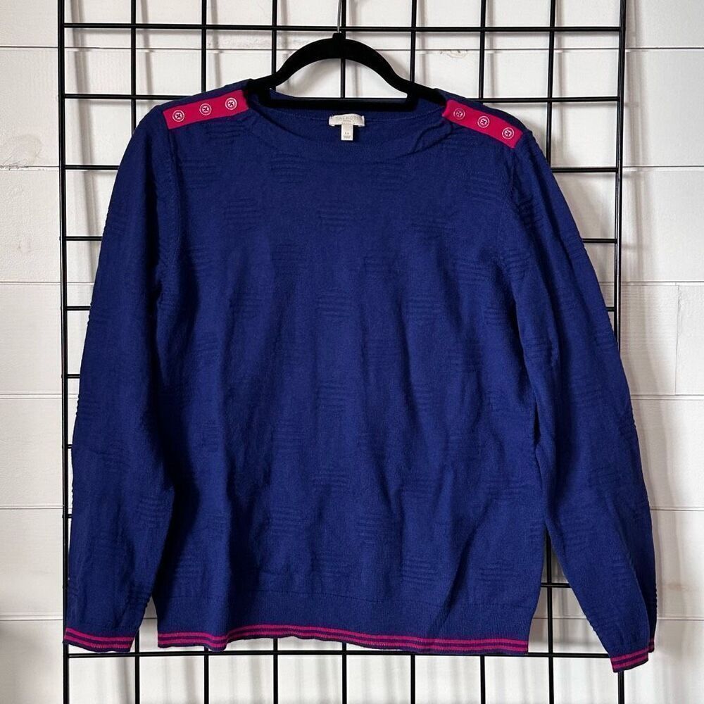 Talbots Knit Sailor Sweater Womens LP Indigo Blue CA#23147 CN1824 Classic
